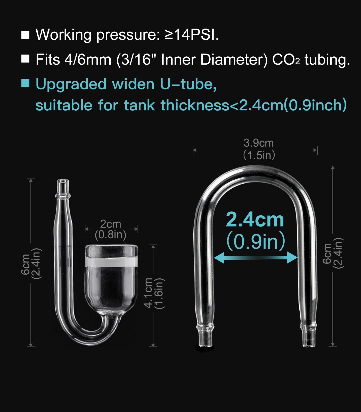 Aquarium Glass CO2 Diffuser Atomizer with U Tube Check Valve Suction Cup Premium Version