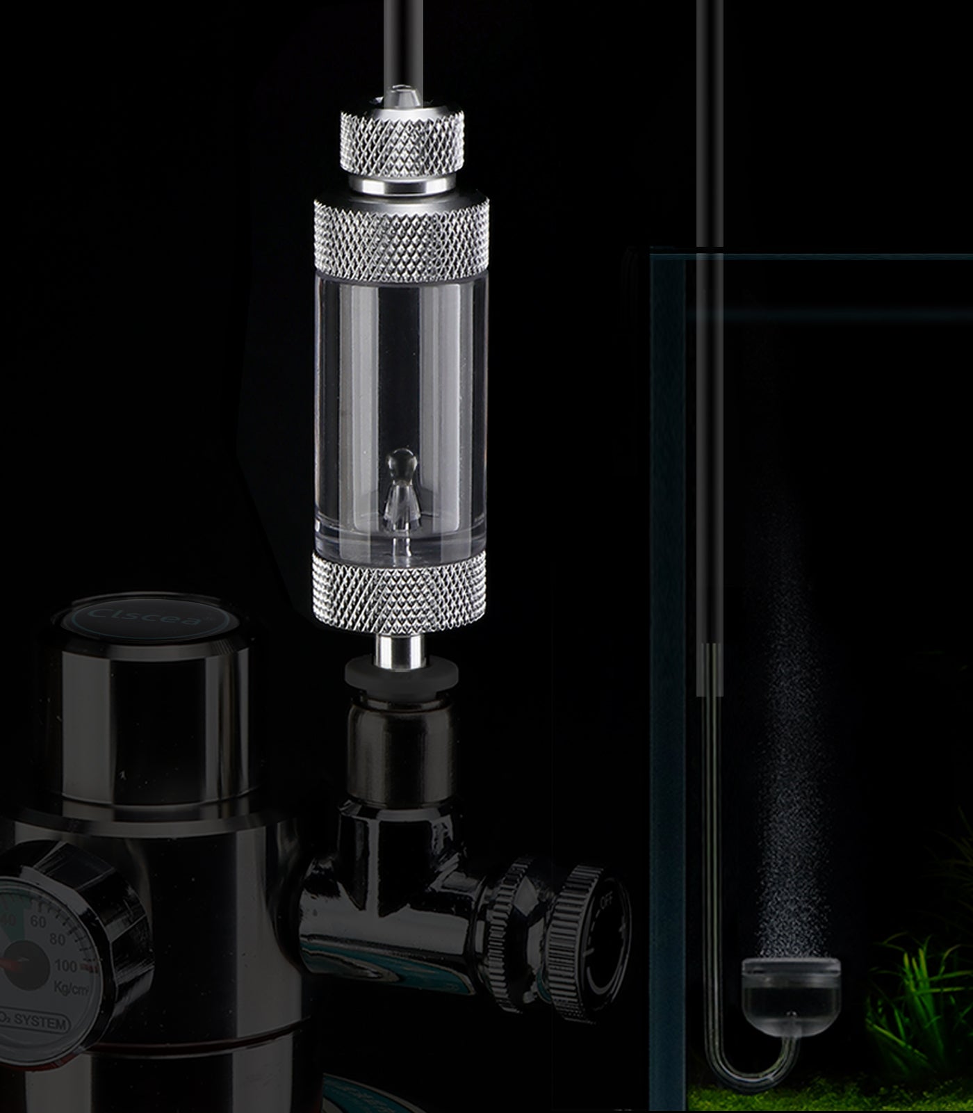 CO2 Bubble Counter with Check Valve for CO2 Generator Regulator Planted Aquarium Quick-Plug Connection