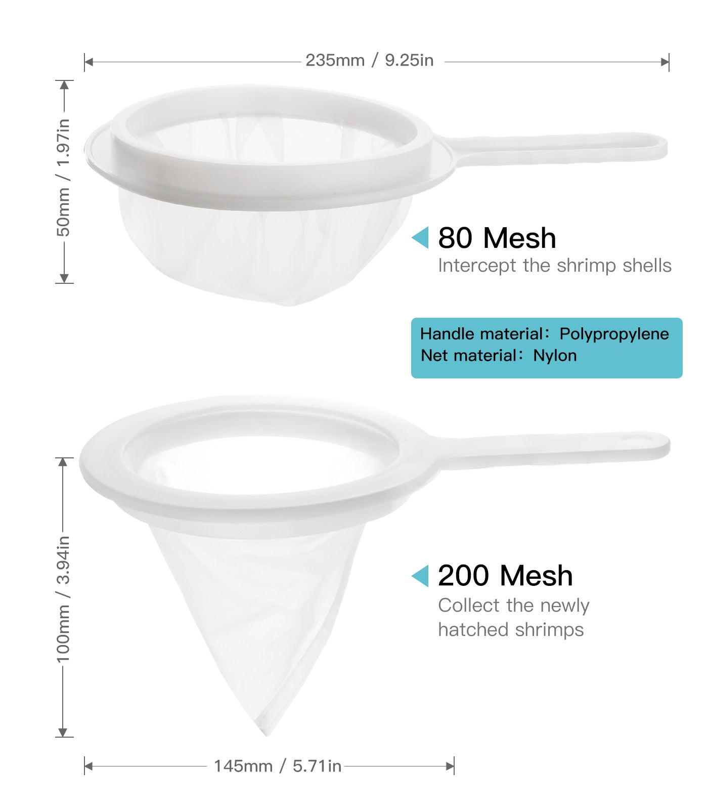 Clscea Baby Brine Shrimp net Sieve 80 Mesh 200 Mesh, Come with S Hook and Storage Tubes for Baby Brine Shrimp Hatchery (6PCS Parts)