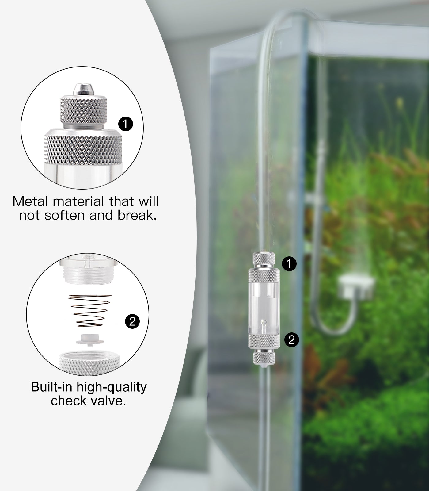 Aquarium CO2 Bubble Counter with Built-in Check Valve for CO2 Generator Regulator, Double-Head