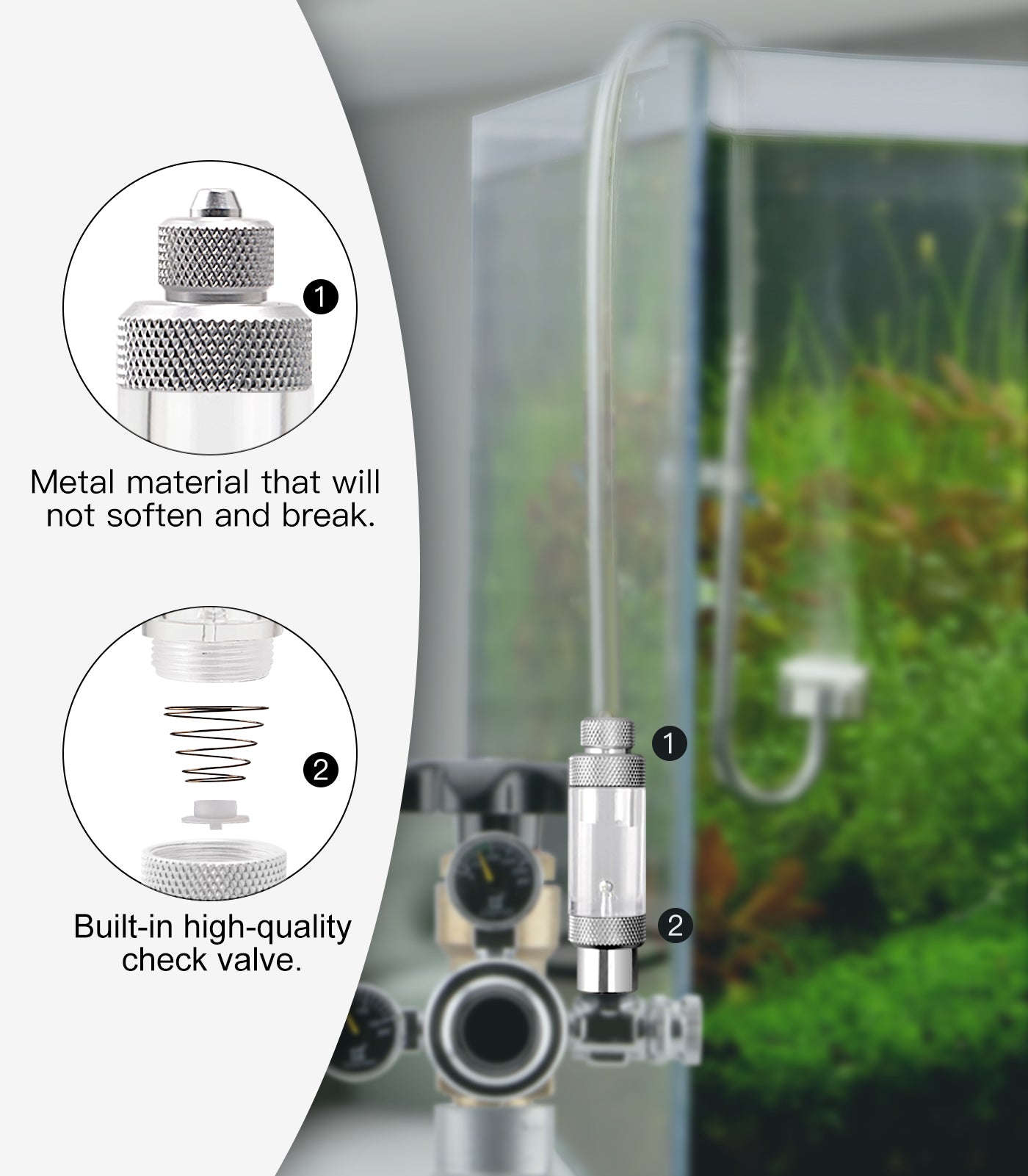 Aquarium CO2 Bubble Counter with Built-in Check Valve for CO2 Generator Regulator, Single Head