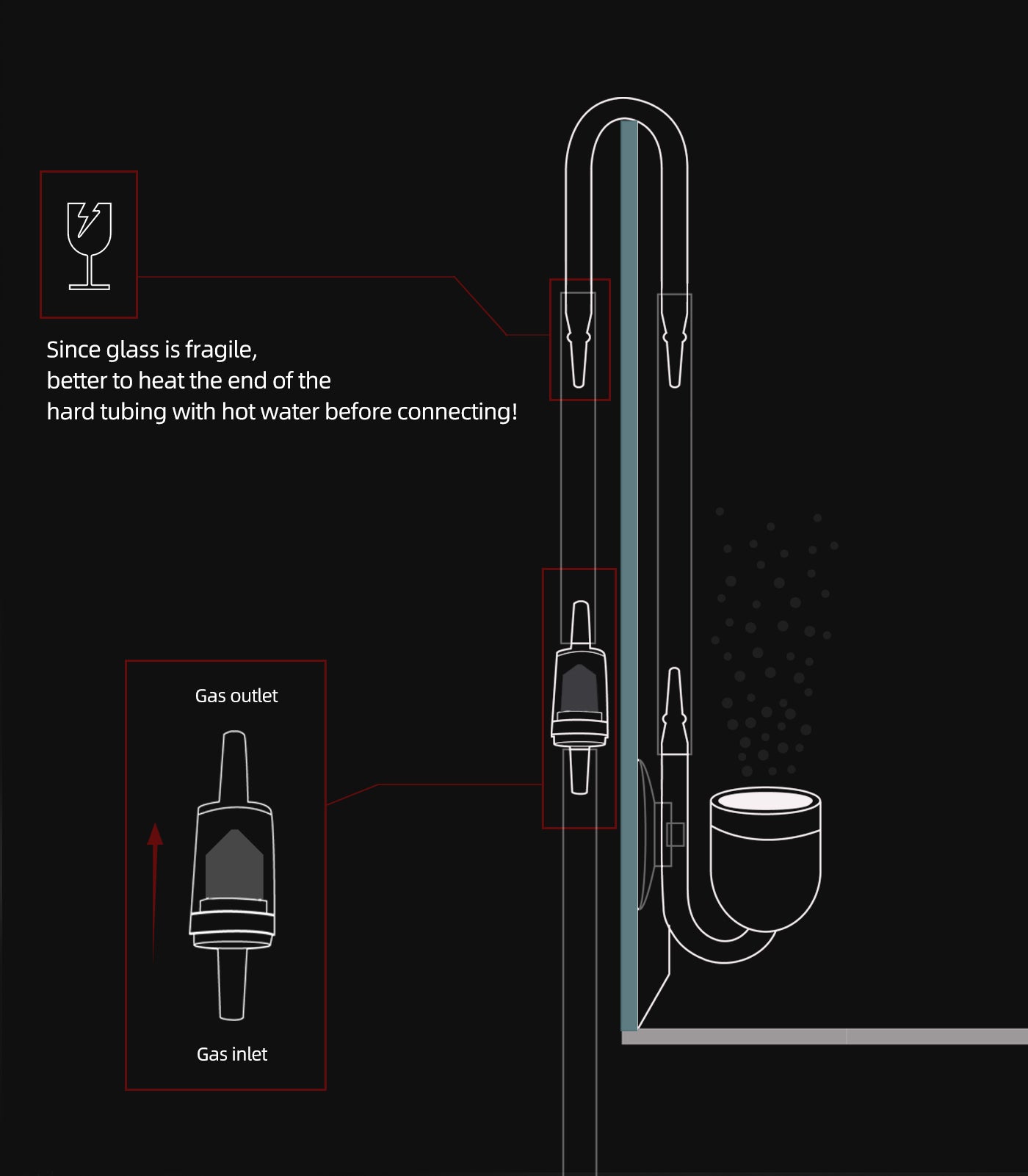 Aquarium Glass CO2 Diffuser Atomizer with U Tube Check Valve Suction Cup Premium Version