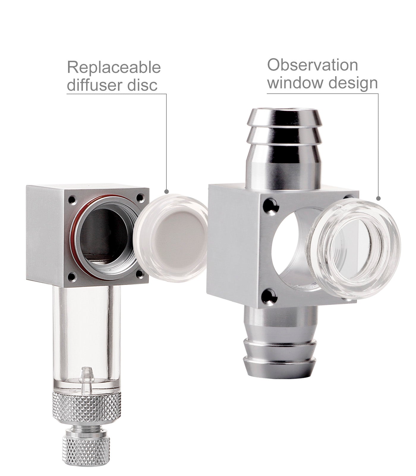 External Inline CO2 Diffuser Atomizer with Bubble Counter Aluminum Alloy for Planted Aquarium Canister Filter (DC400-L-16)