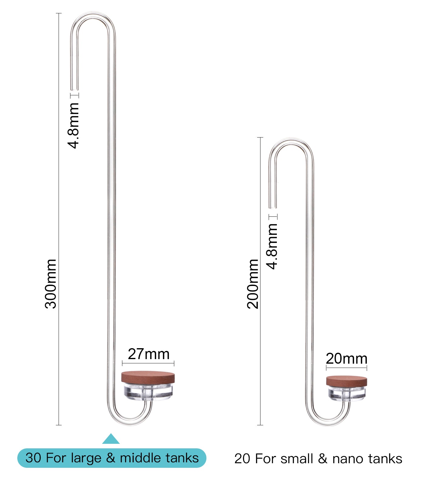 Acrylic CO2 Diffuser for Aquarium Planted Tank, Hooked version-20cm