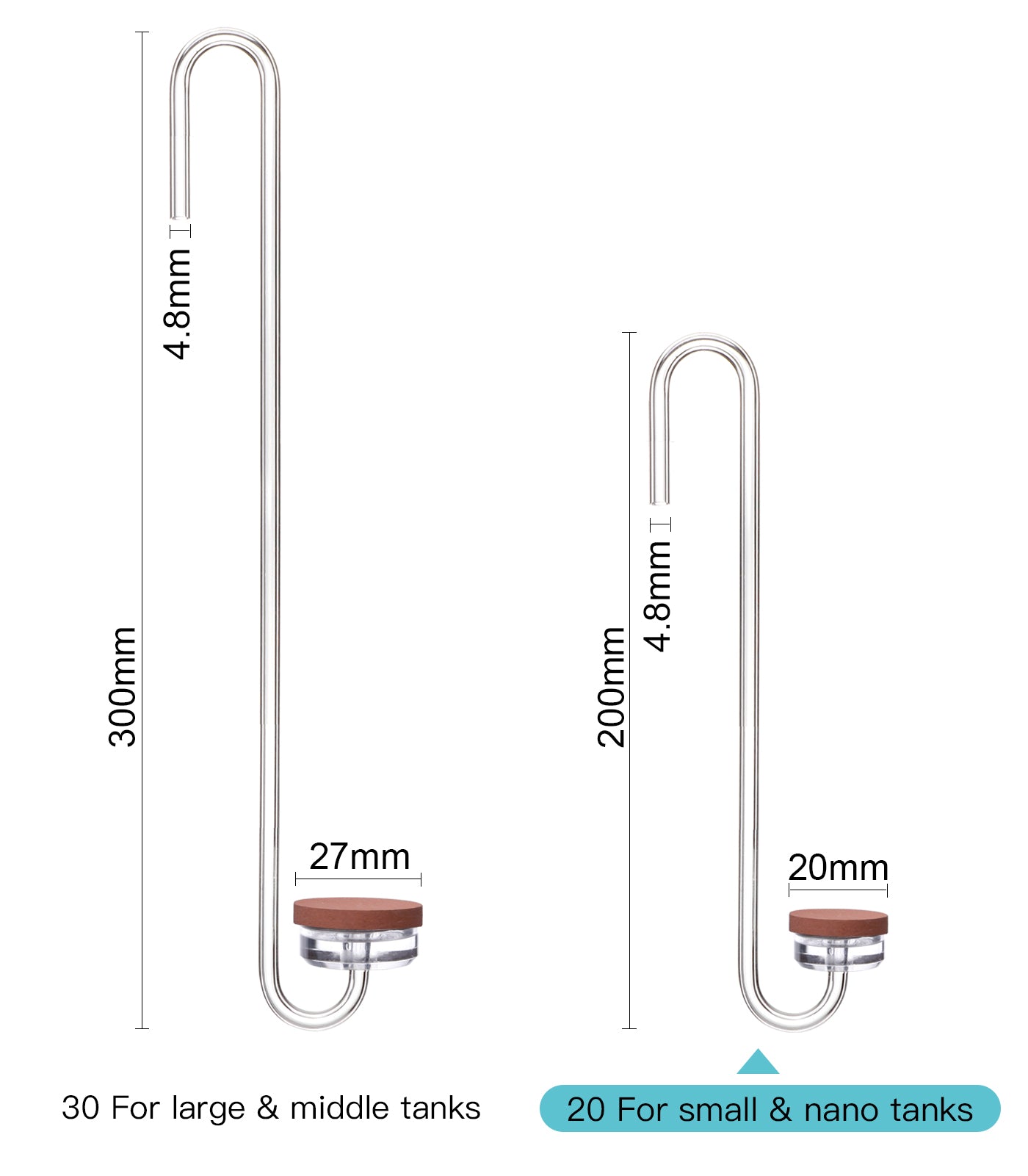 Acrylic CO2 Diffuser for Aquarium Planted Tank, Hooked version-20cm