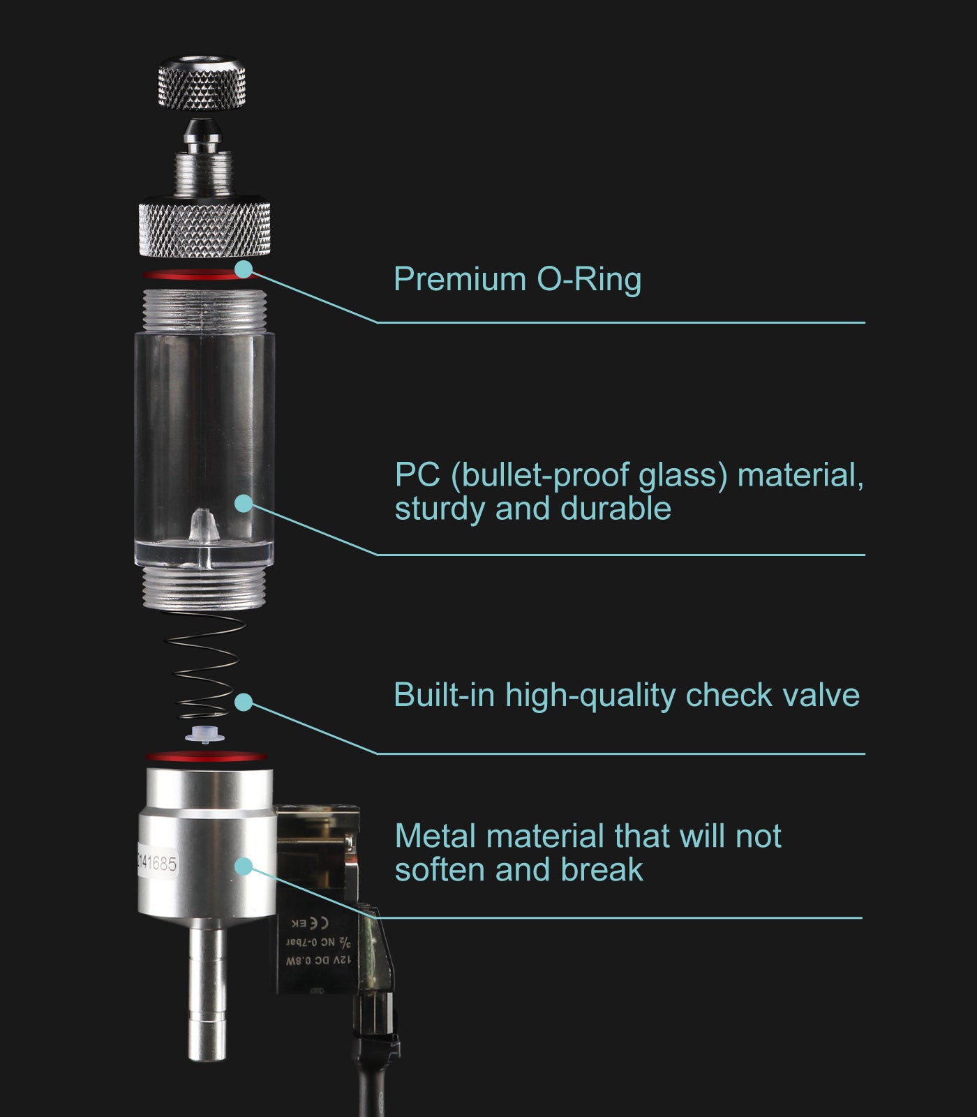 CO2 Bubble Counter with Solenoid Valve and Check Valve for CO2 Generator Regulator Planted Aquarium Quick-Plug Connection