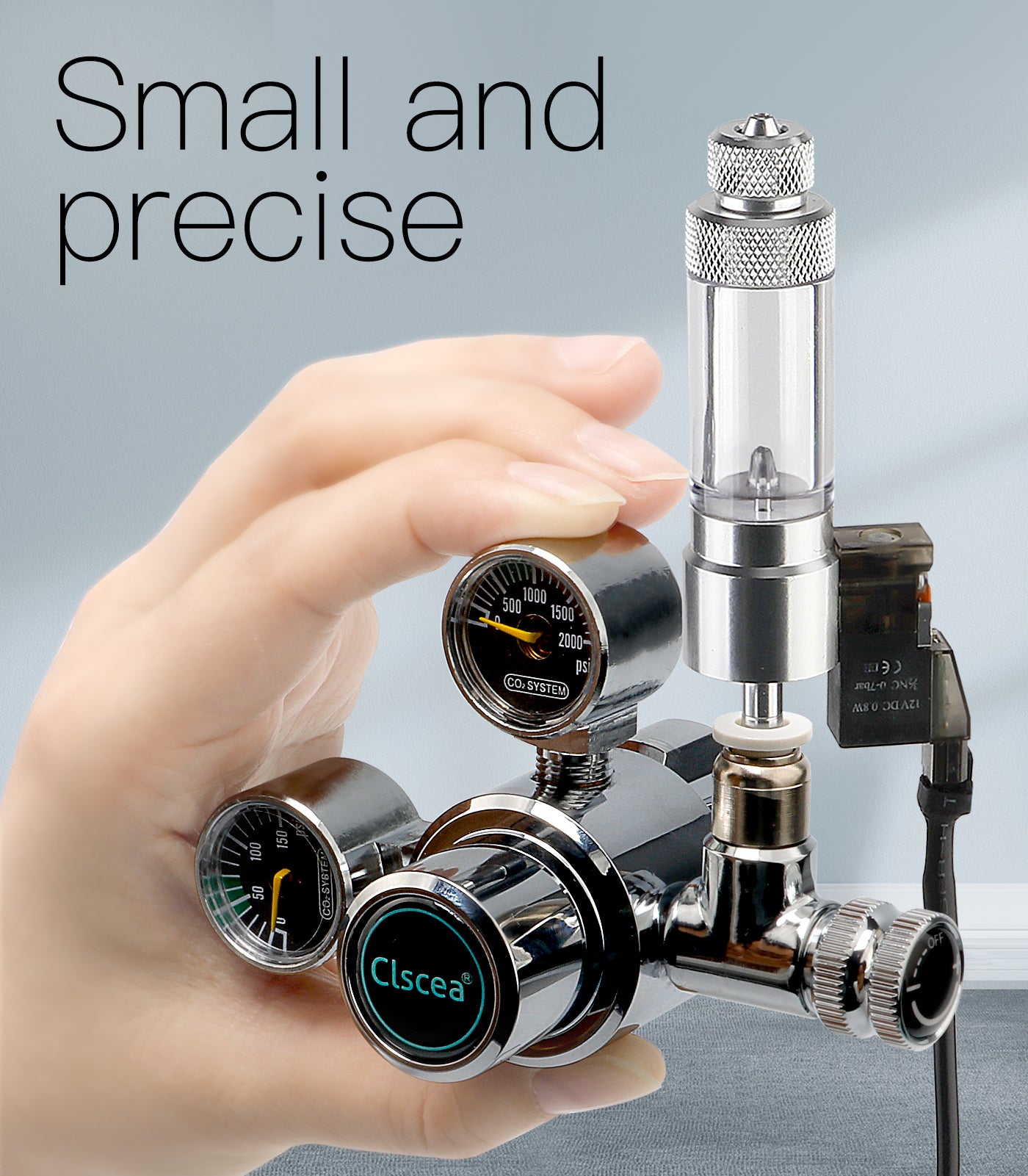 Clscea Aquarium CO2 Regulator Dual Gauge with Bubble Counter and Solenoid Valve, Side-Opening Radial Solenoid W21.8 CO2 Regulator for Aquarium