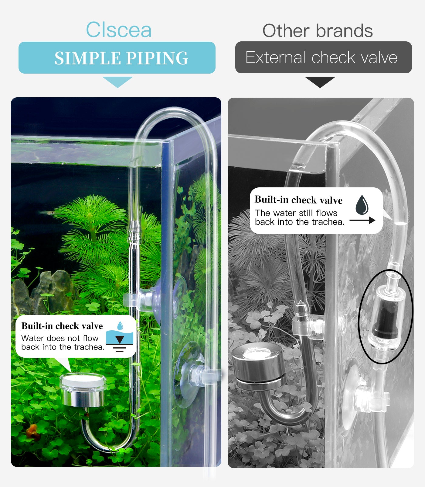 Clscea CO2 Stainless steel diffuser, CO2 Atomizer with Built-in Check Valve and Replaceable Disc for Aquarium Plant Tank