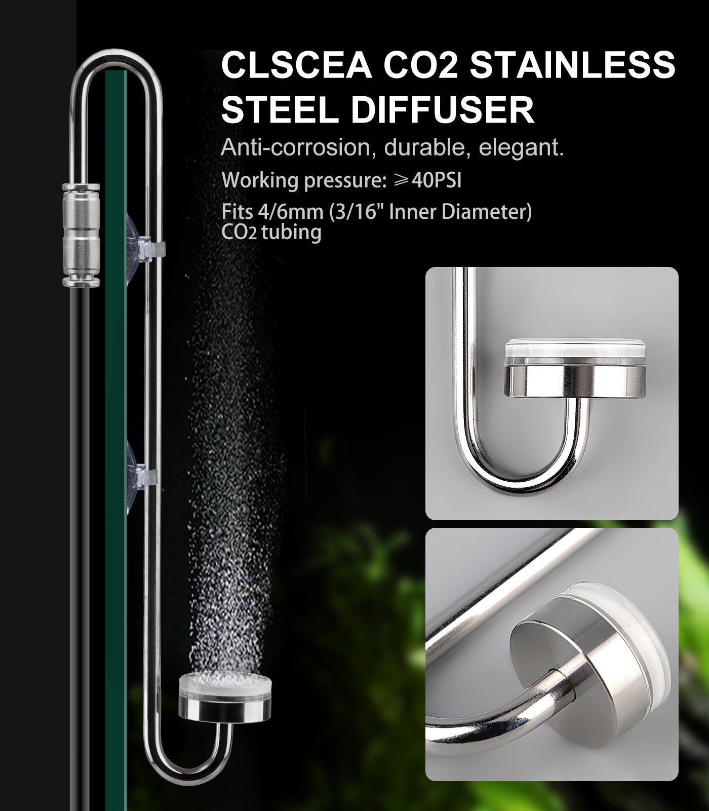Clscea Aquarium CO2 Stainless Steel Diffuser, S-Hook CO2 Atomizer with Built-in Check Valve and Replaceable Disc for Aquarium Plant Tank, 20cm (S)