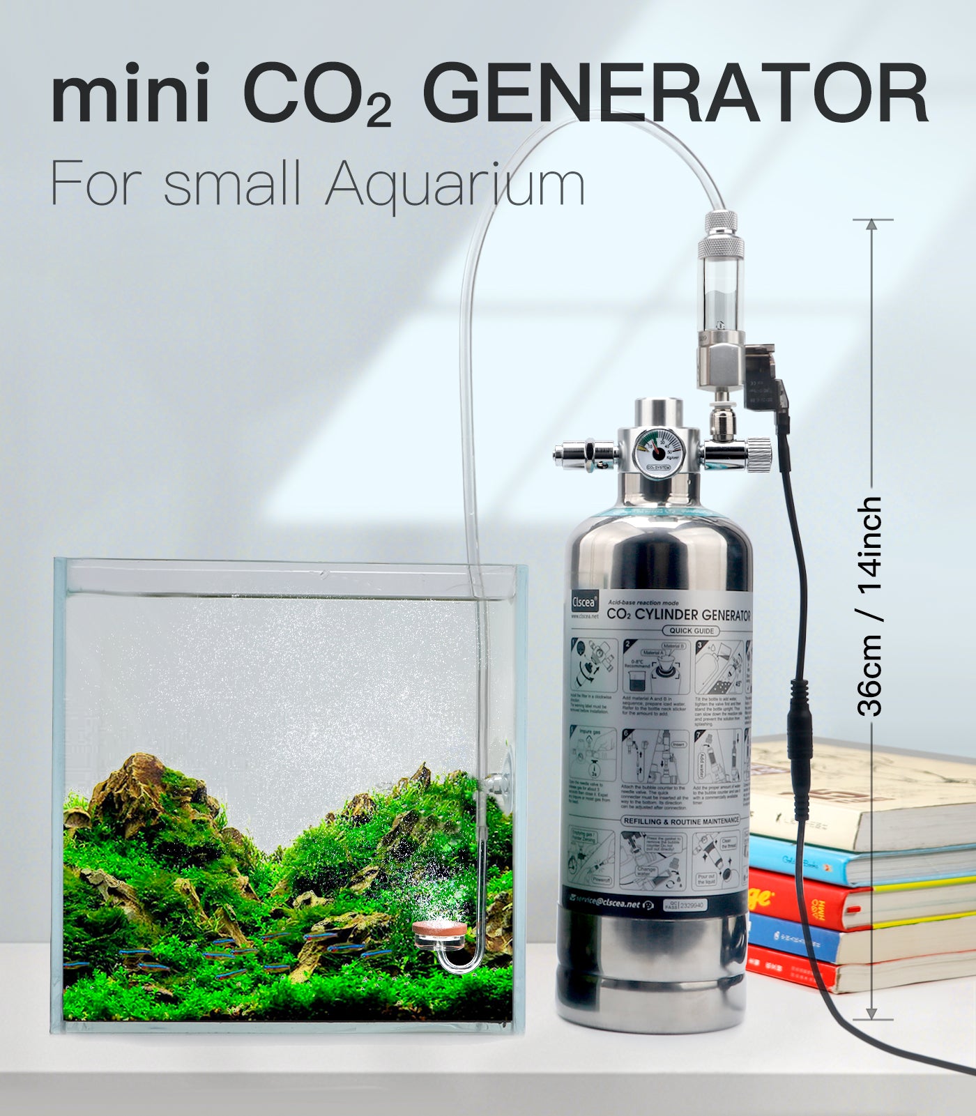 Clscea 1 L Aquarium CO2 System Generator, Stainless steel Carbon Dioxide Reactor Kit with Regulator Solenoid Valve for Aquarium Plants (G600SMini), CO2 Aquarium Kit