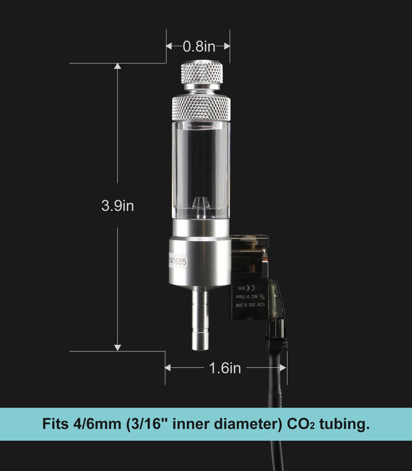 CO2 Bubble Counter with Solenoid Valve and Check Valve for CO2 Generator Regulator Planted Aquarium Quick-Plug Connection