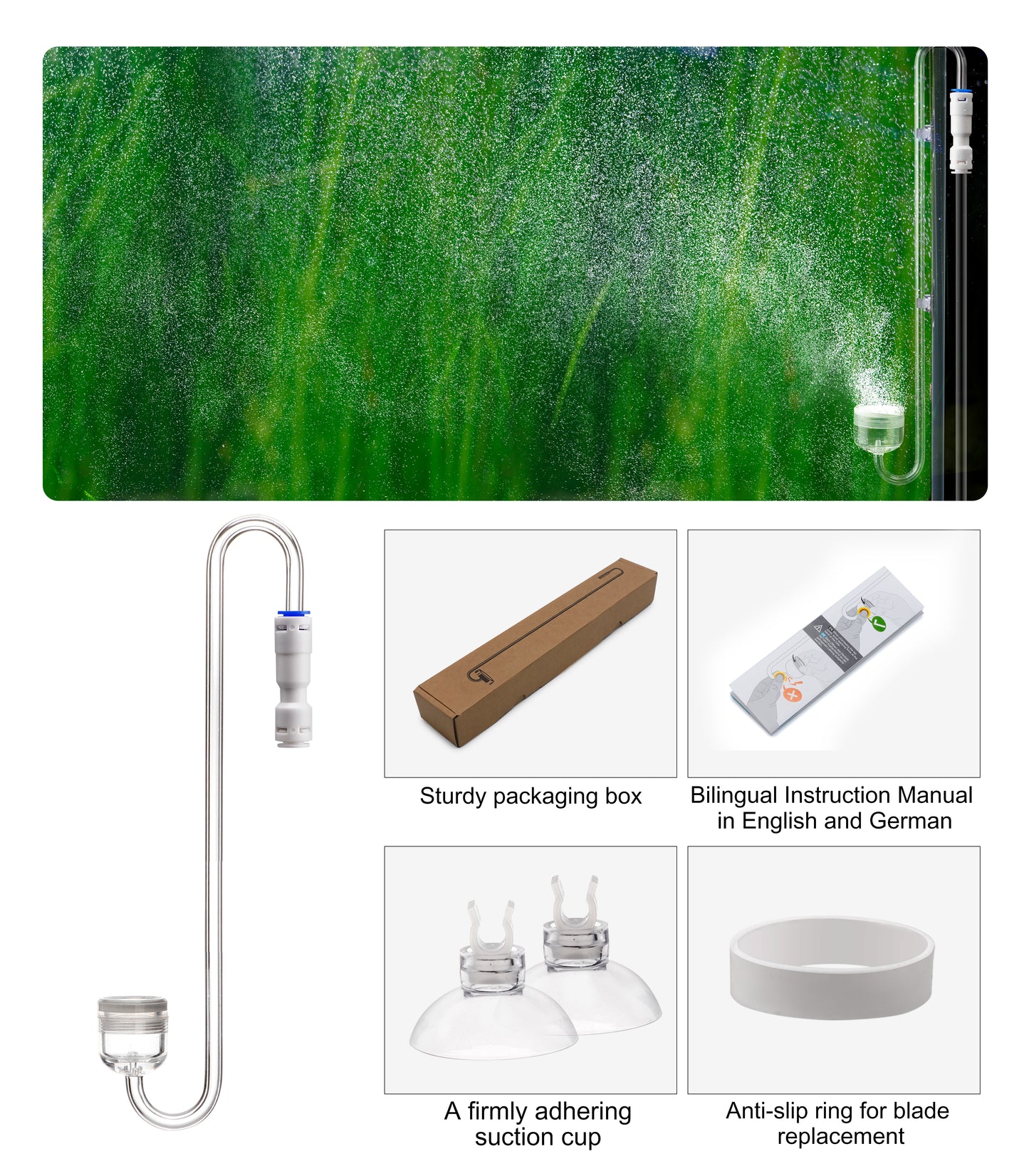 Clscea Aquarium Acrylic CO2 Diffuser, S-Hook CO2 Atomizer Bubble Counter with Replaceable Disc and Quick-Plug for Aquarium Plant Tank, 20cm(S)
