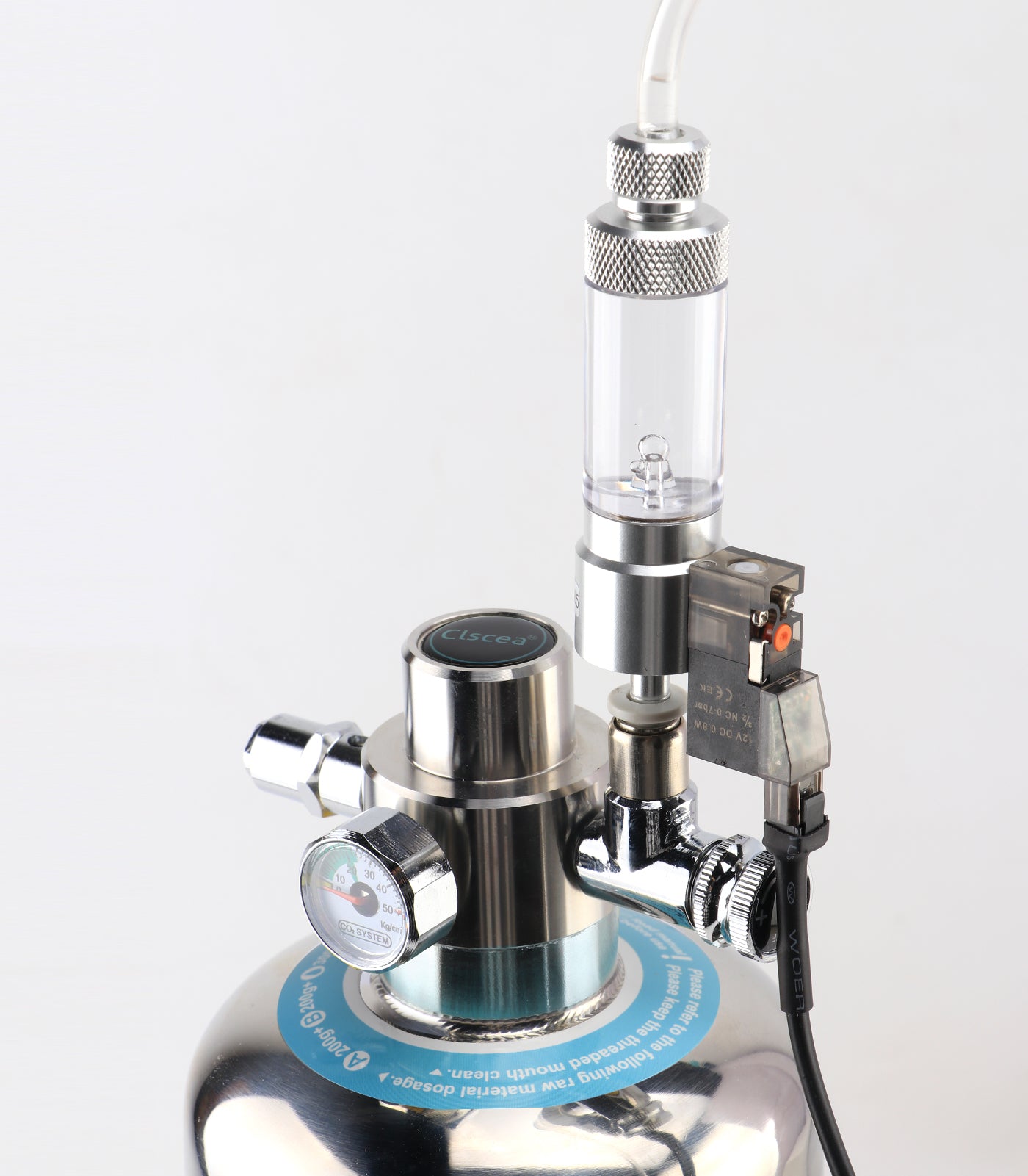 CO2 Bubble Counter with Solenoid Valve and Check Valve for CO2 Generator Regulator Planted Aquarium Quick-Plug Connection
