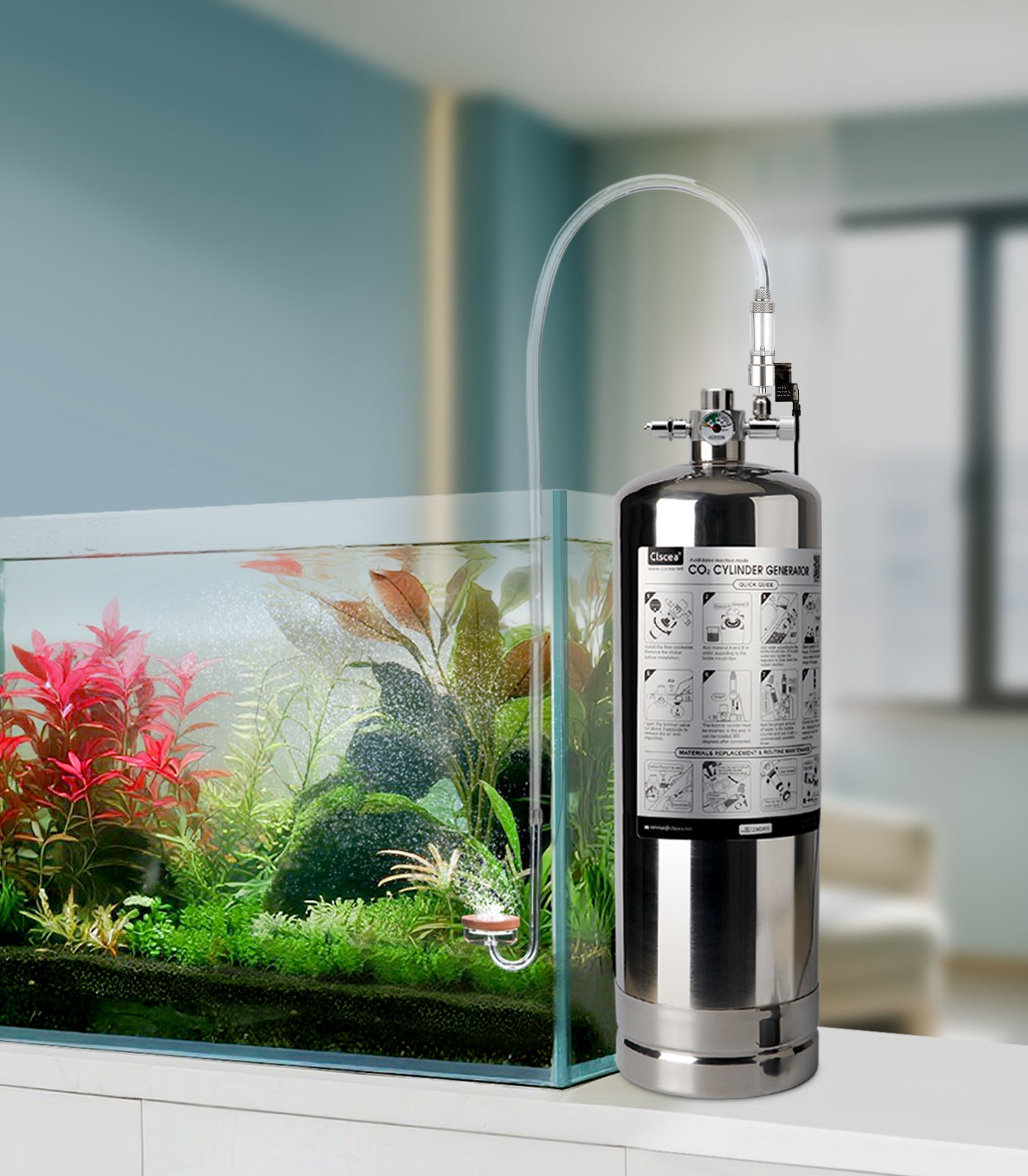 Clscea 5.5L Aquarium CO2 System Generator, Stainless steel Carbon Dioxide Reactor Kit with Regulator Solenoid Valve for Aquarium Plants (G900S), CO2 Aquarium Kit