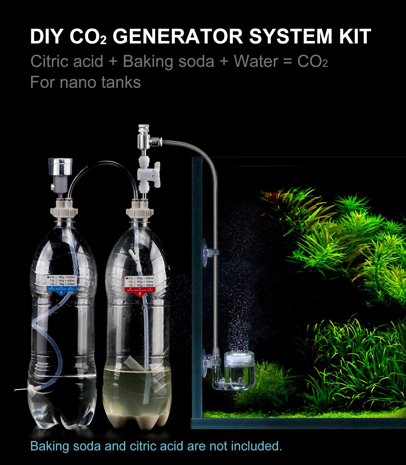 G211 Aquarium DIY CO2 Generator System Kit with Needle Valve & CO2 Diffuser