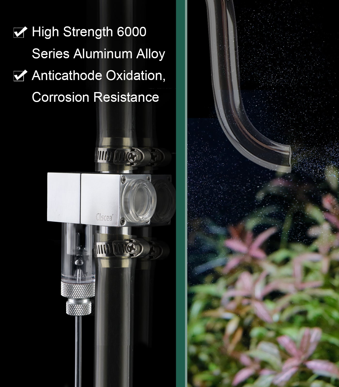 External Inline CO2 Diffuser Atomizer with Bubble Counter Aluminum Alloy for Planted Aquarium Canister Filter (DC400-L-16)