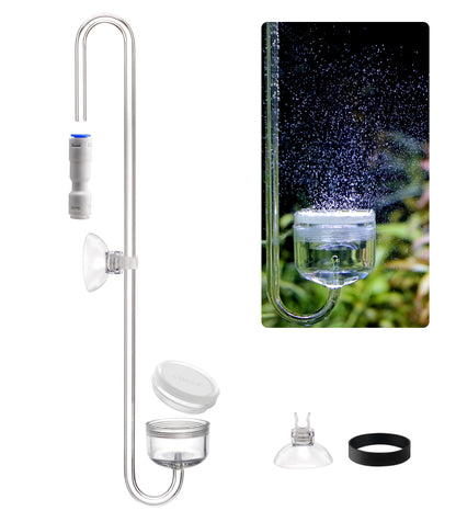 Clscea Aquarium Acrylic CO2 Diffuser, S-Hook CO2 Atomizer Bubble Counter with Replaceable Disc and Quick-Plug for Aquarium Plant Tank, 20cm(S)