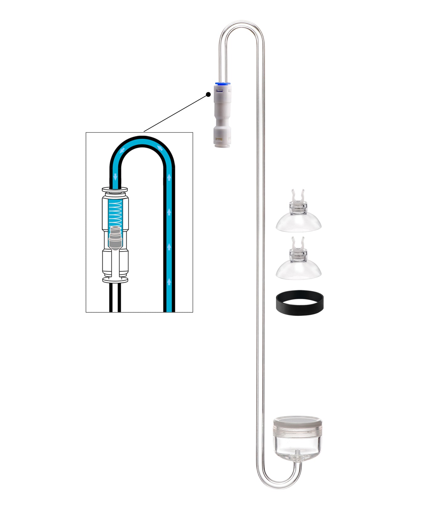 Clscea水槽水草CO2アクリル製  co2 ディフューザー全長35cm（大径32mm）バブルカウンター・逆流逆止弁一体型セラミックプレート交換可能 中型・大型水槽に適用