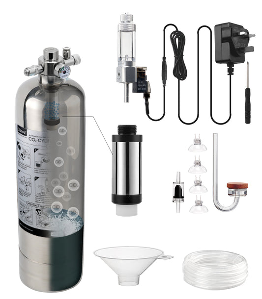 Clscea Aquarium CO2 System Generator, Stainless Steel Carbon Dioxide Reactor Kit with Regulator Solenoid Valve for Aquarium Plants (G600S), CO2 Aquarium Kit