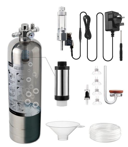 Clscea Aquarium CO2 System Generator, Stainless Steel Carbon Dioxide Reactor Kit with Regulator Solenoid Valve for Aquarium Plants (G700S), CO2 Aquarium Kit