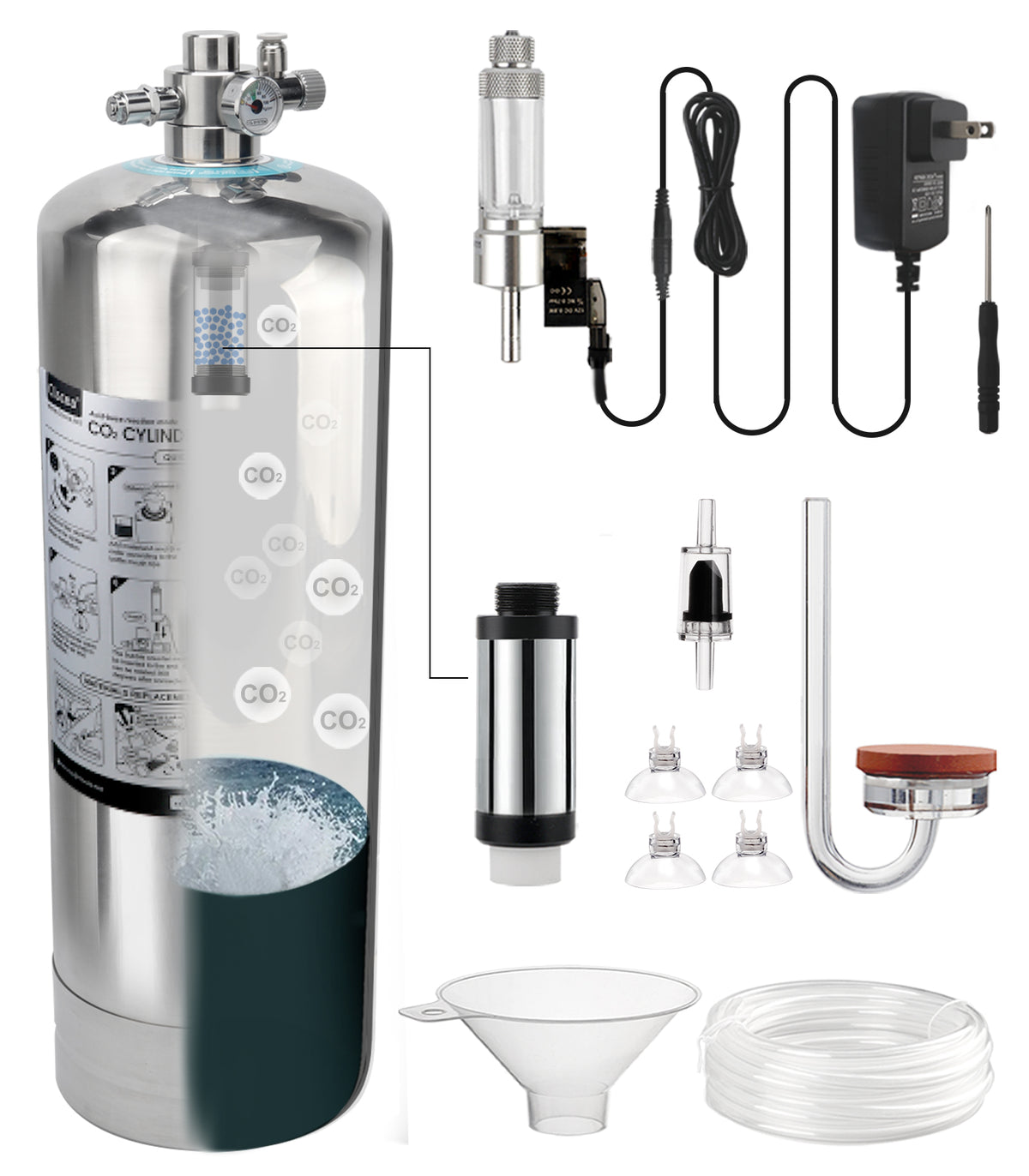 Clscea 5.5L Aquarium CO2 System Generator, Stainless steel Carbon Diox