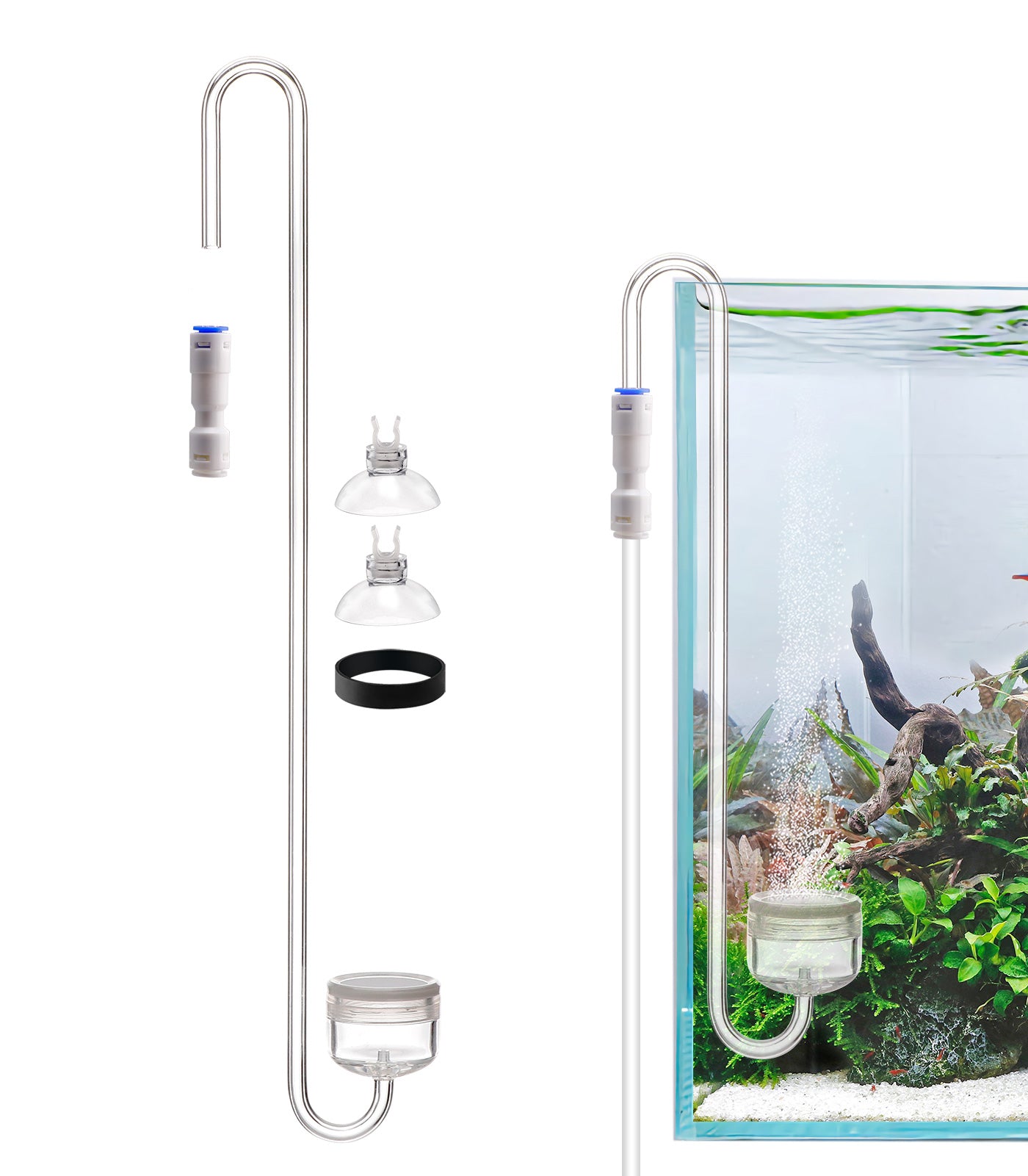 Clscea水槽水草CO2アクリル製  co2 ディフューザー全長35cm（大径32mm）バブルカウンター・逆流逆止弁一体型セラミックプレート交換可能 中型・大型水槽に適用