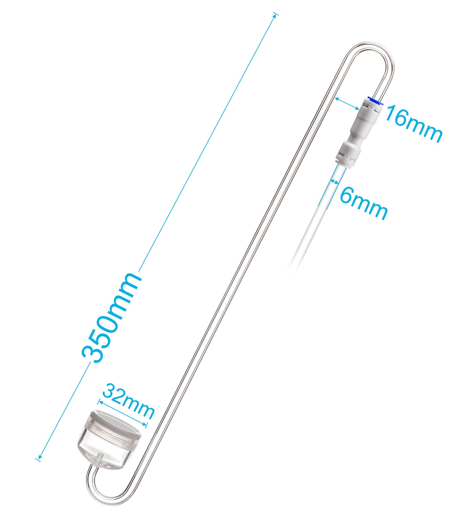 Clscea水槽水草CO2アクリル製  co2 ディフューザー全長35cm（大径32mm）バブルカウンター・逆流逆止弁一体型セラミックプレート交換可能 中型・大型水槽に適用