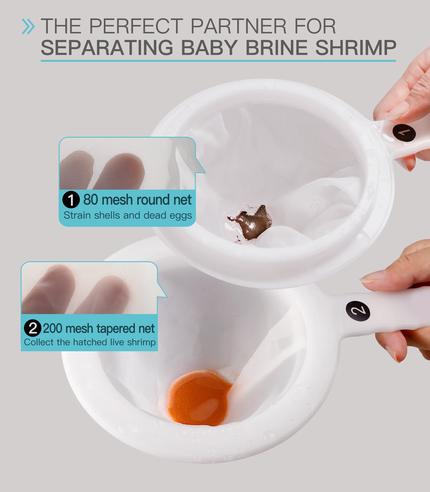 Clscea Baby Brine Shrimp net Sieve 80 Mesh 200 Mesh, Come with S Hook and Storage Tubes for Baby Brine Shrimp Hatchery (6PCS Parts)