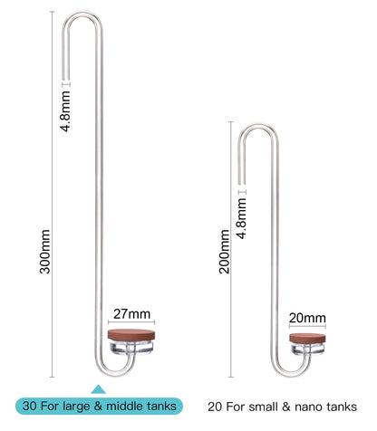 Acrylic CO2 Diffuser for Aquarium Planted Tank, Hooked version-20cm