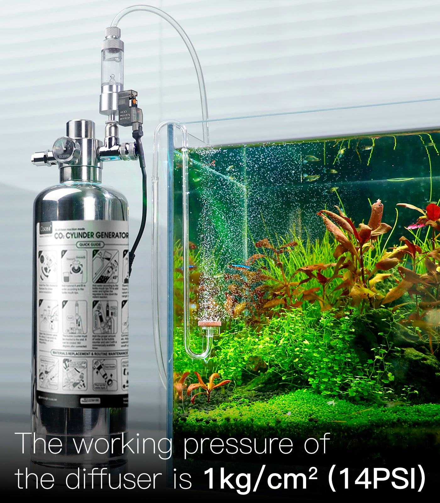 Acrylic CO2 Diffuser for Aquarium Planted Tank, Hooked version-20cm