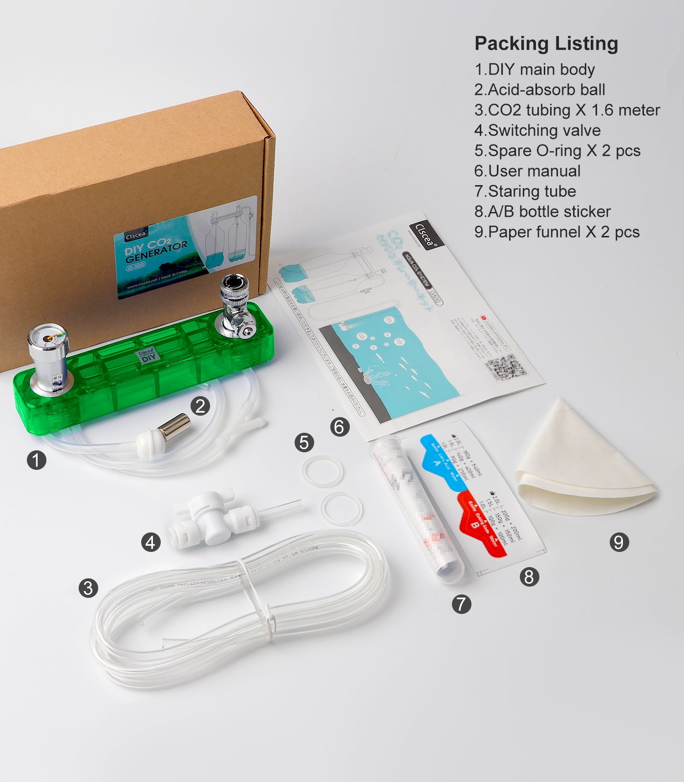 Clscea G500 水草水槽用 DIY co2ジェネレーター 二酸化炭素 CO2システム co2添加 化学式co2 co2 セット(グリーン色)