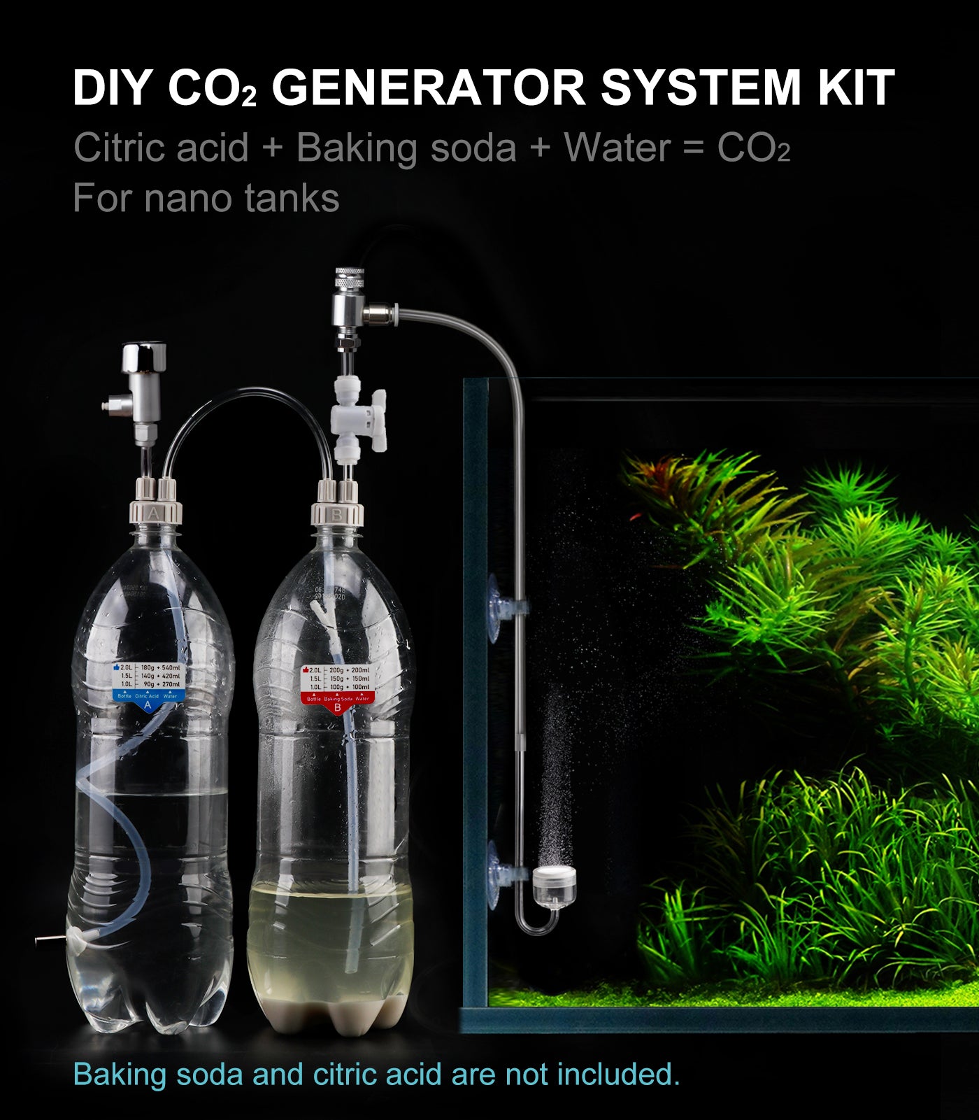 Clscea 水槽用DIY co2 ジェネレーター 化学式co2 熱帯魚 co2セット co2 化学式 簡易モデル G210