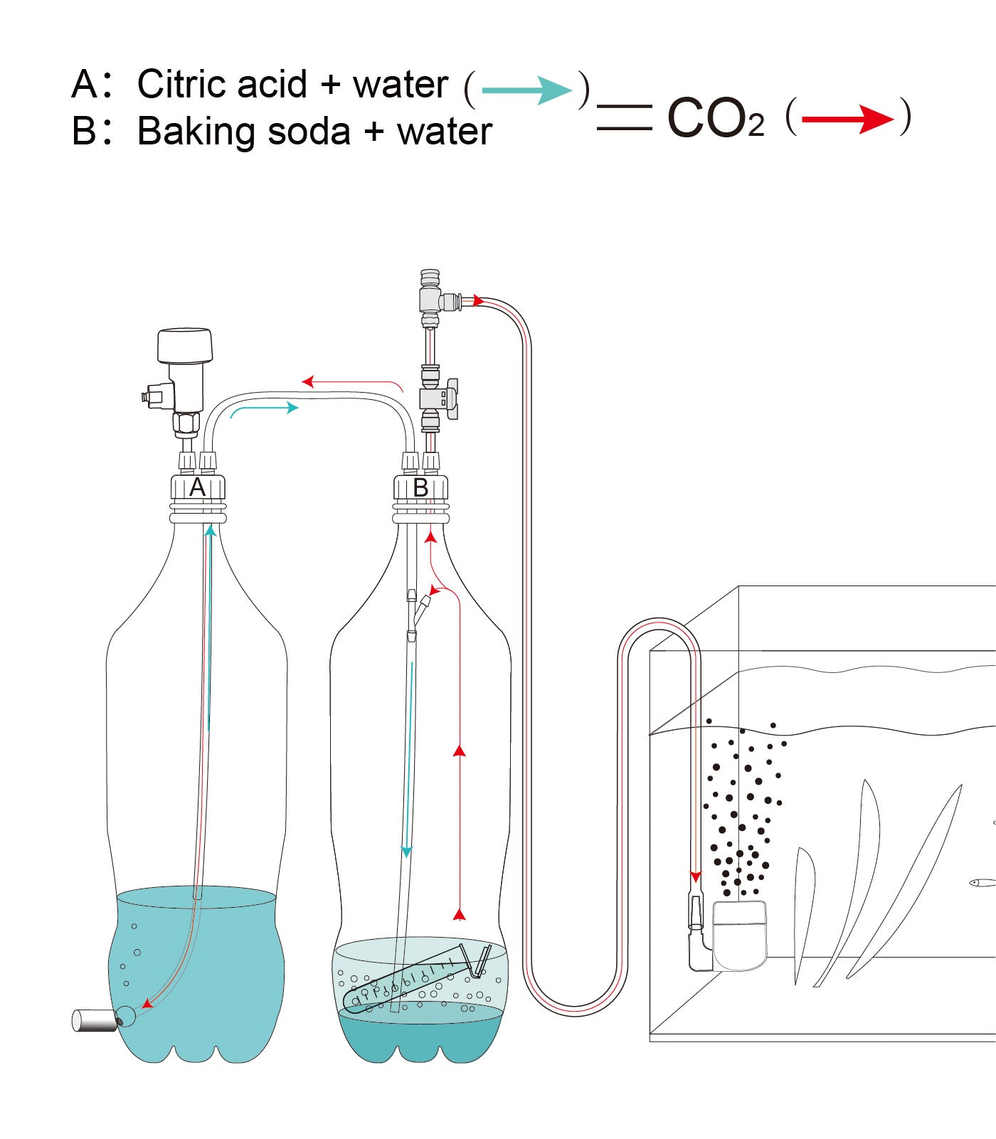 Clscea 水槽用DIY co2ジェネレーター co2添加 化学式co2 co2 セット ランキング 水槽 二酸化炭素 ディフューザー付き ペットボトル G211